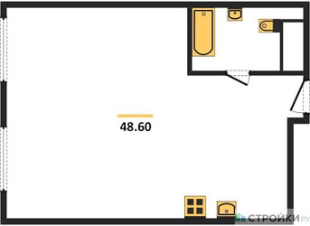 Планировка однокомнатной(апартаменты) площадью 48.6 квадратных метров в ЖК “ЖК Nametkin Tower (Наметкин Тауэр)”