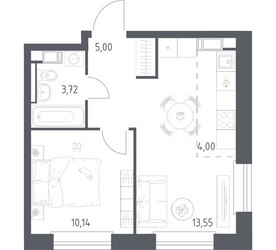 Планировка однокомнатной(квартира) площадью 36.41 квадратных метров в ЖК “ЖК ЭкоБунино (Южное Бунино)”