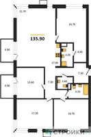Планировка 4+ комнатной(квартира) площадью 135.9 квадратных метров в “ЖК Дзен-кварталы”