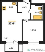 Планировка однокомнатной(квартира) площадью 37.04 квадратных метров в “ЖК Прибрежный Парк”