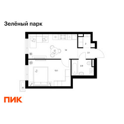 Планировка однокомнатной(квартира) площадью 35.1 квадратных метров в ЖК “ЖК Зеленый парк”