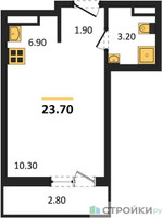 Планировка студии(квартира) площадью 23.7 квадратных метров в “ЖК Родные кварталы”