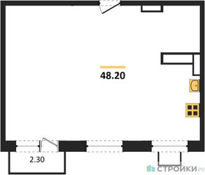 Планировка двухкомнатной(квартира) площадью 48.2 квадратных метров в ЖК “ЖК Легендарный квартал на Ботаническом саду”