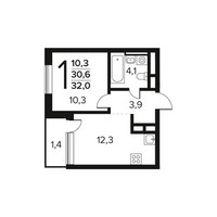 Планировка однокомнатной(квартира) площадью 32 квадратных метров в “Новые Ватутинки. Заречный”