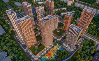 Общий вид с высоты ЖК "LEVEL АМУРСКАЯ"