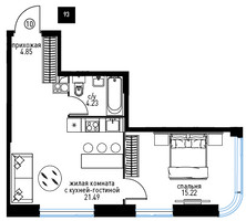 Планировка двухкомнатной(квартира) площадью 45.7 квадратных метров в “ЖК Инноватор”