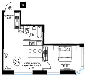 Планировка двухкомнатной(квартира) площадью 45.7 квадратных метров в ЖК “ЖК Инноватор”