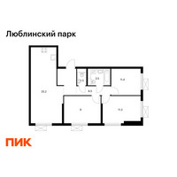Планировка трехкомнатной(квартира) площадью 70.2 квадратных метров в “ЖК Люблинский парк”