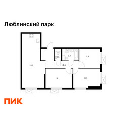 Планировка трехкомнатной(квартира) площадью 70.2 квадратных метров в ЖК “ЖК Люблинский парк”