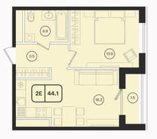 Планировка двухкомнатной(квартира) площадью 44.1 квадратных метров в “ЖК ОМ”
