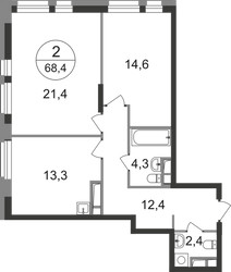Планировка двухкомнатной(квартира) площадью 68.4 квадратных метров в ЖК “ЖК Первый Московский”