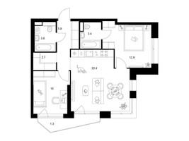 Планировка двухкомнатной(квартира) площадью 62.2 квадратных метров в “ЖК Строгино 360”
