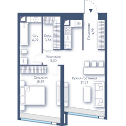 Планировка однокомнатной(квартира) площадью 54.72 квадратных метров в ЖК “ЖК Дом Дау”