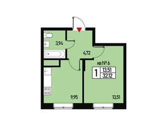 Планировка однокомнатной(квартира) площадью 32 квадратных метров в ЖК “ЖК Борисоглебское”