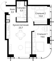 Планировка двухкомнатной(квартира) площадью 58.1 квадратных метров в “ЖК Сити Бэй”