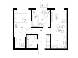 Планировка двухкомнатной(квартира) площадью 47.7 квадратных метров в “ЖК Кавказский бульвар 51”