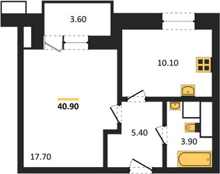 Планировка однокомнатной(квартира) площадью 40.9 квадратных метров в ЖК “ЖК Парк Легенд 2”