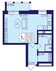 Планировка студии(квартира) площадью 28.7 квадратных метров в ЖК “ЖК Героев”