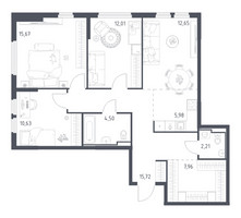 Планировка трехкомнатной(квартира) площадью 87.33 квадратных метров в “ЖК Остафьево”