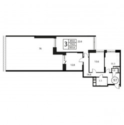 Планировка трехкомнатной(квартира) площадью 101.8 квадратных метров в ЖК “ЖК Космос”