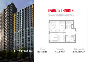 Планировка двухкомнатной(квартира) площадью 42.87 квадратных метров в “ЖК Тринити”