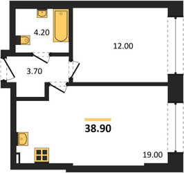 Планировка однокомнатной(квартира) площадью 38.9 квадратных метров в ЖК “ЖК МАРК”