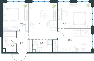 Планировка трехкомнатной(квартира) площадью 64.8 квадратных метров в “ЖК Level Южнопортовая”