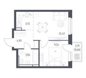 Планировка однокомнатной(квартира) площадью 34.78 квадратных метров в ЖК “ЖК Новое Видное”