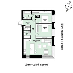 Планировка двухкомнатной(квартира) площадью 78.2 квадратных метров в ЖК “ЖК Шелепиха (Cosmopolit)”