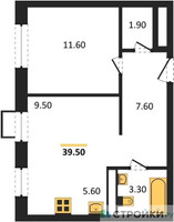 Планировка однокомнатной(квартира) площадью 39.5 квадратных метров в “ЖК ЭкоБунино (Южное Бунино)”