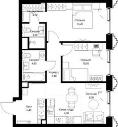 Планировка двухкомнатной(квартира) площадью 60.1 квадратных метров в ЖК “ЖК СЕТ”