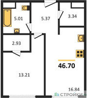 Планировка однокомнатной(квартира) площадью 47.26 квадратных метров в “ЖК 1-й Нагатинский (Первый Нагатинский)”