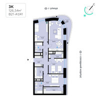 Планировка трехкомнатной(квартира) площадью 126.54 квадратных метров в “СберСити в Рублево-Архангельском”
