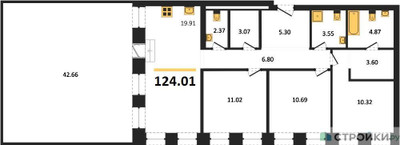 Планировка трехкомнатной(квартира) площадью 124.01 квадратных метров в ЖК “ЖК Insider (Инсайдер)”