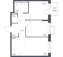 Планировка двухкомнатной(квартира) площадью 52.56 квадратных метров в “ЖК Молжаниново”