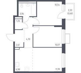 Планировка двухкомнатной(квартира) площадью 52.56 квадратных метров в ЖК “ЖК Молжаниново”