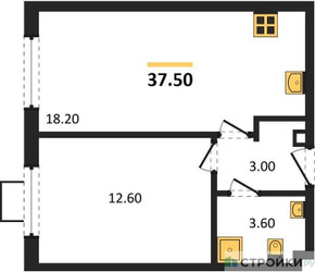 Планировка однокомнатной(квартира) площадью 37.5 квадратных метров в ЖК “ЖК Лучи-2”