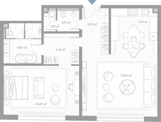 Планировка однокомнатной(квартира) площадью 100.1 квадратных метров в ЖК “ЖК Николь”