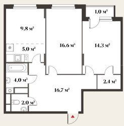 Планировка трехкомнатной(квартира) площадью 71.8 квадратных метров в ЖК “Миниполис 8 кленов”