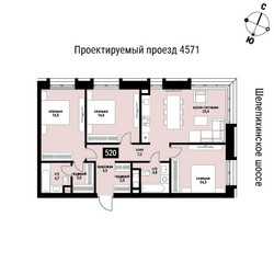 Планировка трехкомнатной(квартира) площадью 94.9 квадратных метров в ЖК “ЖК Шелепиха (Cosmopolit)”
