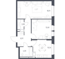 Планировка двухкомнатной(квартира) площадью 56.9 квадратных метров в “ЖК Большое Путилково”