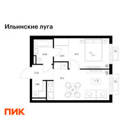 Планировка однокомнатной(квартира) площадью 35.49 квадратных метров в “ЖК Ильинские луга”
