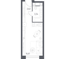 Планировка студии(апартаменты) площадью 22.57 квадратных метров в “ЖК Пятницкое 58 (Перец)”