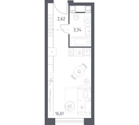 Планировка студии(апартаменты) площадью 22.57 квадратных метров в ЖК “ЖК Пятницкое 58 (Перец)”