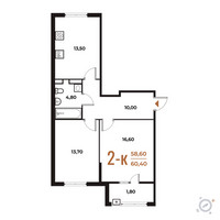 Планировка двухкомнатной(квартира) площадью 60.4 квадратных метров в “ЖК Новое Летово”