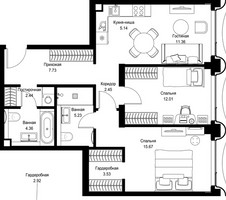 Планировка двухкомнатной(квартира) площадью 69.92 квадратных метров в “Дом премиум-класса МИРА”