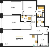 Планировка двухкомнатной(квартира) площадью 100.8 квадратных метров в “ЖК Коллекция Лужники”