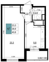 Планировка однокомнатной(квартира) площадью 40.8 квадратных метров в “ЖК Одинцово Сити”
