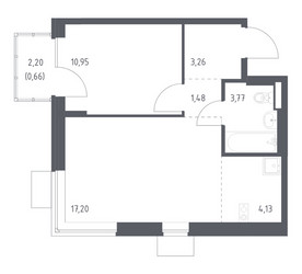 Планировка однокомнатной(квартира) площадью 41.45 квадратных метров в ЖК “ЖК Подольские кварталы”