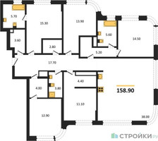 Планировка 4+ комнатной(квартира) площадью 158.9 квадратных метров в “ЖК Остров”